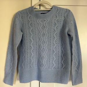 Bloomingdales Cashmere sky blue pointelle crew neck, size XS